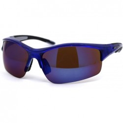 Sport Arctic Blue Bluetech Mirrored Lens Rectangular Half Rim Sport Sunglasses - Blue - CF12MZJOL2U $9.35