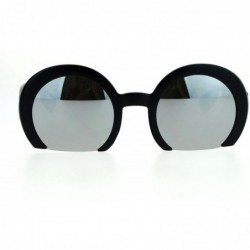 Round Womens Cropped Shaved Round Frame Sunglasses Fashion Mirror Lens - Matte Black (Silver Mirror) - CW187K4MWHT $22.23
