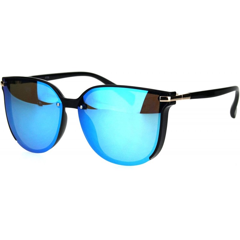 Rectangular Exposed Lens Mod Hipster Horn Rim Elegant Designer Sunglasses - Black Blue Mirror - CF18I62ZLGT $12.18