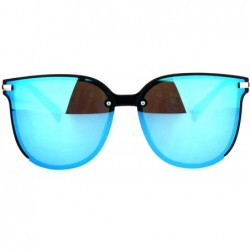 Rectangular Exposed Lens Mod Hipster Horn Rim Elegant Designer Sunglasses - Black Blue Mirror - CF18I62ZLGT $12.18