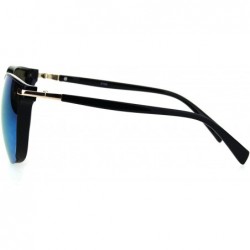 Rectangular Exposed Lens Mod Hipster Horn Rim Elegant Designer Sunglasses - Black Blue Mirror - CF18I62ZLGT $12.18