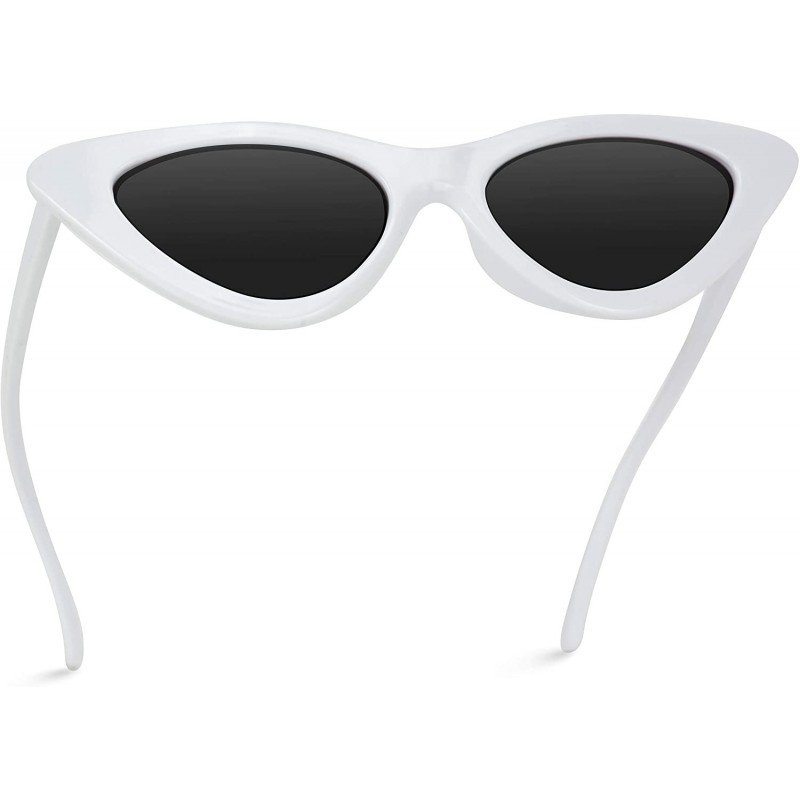 Oval Retro Vintage Tinted Lens Cat Eye Sunglasses - Glossy White Frame/ Black Lens - CL189QRA8L3 $8.78