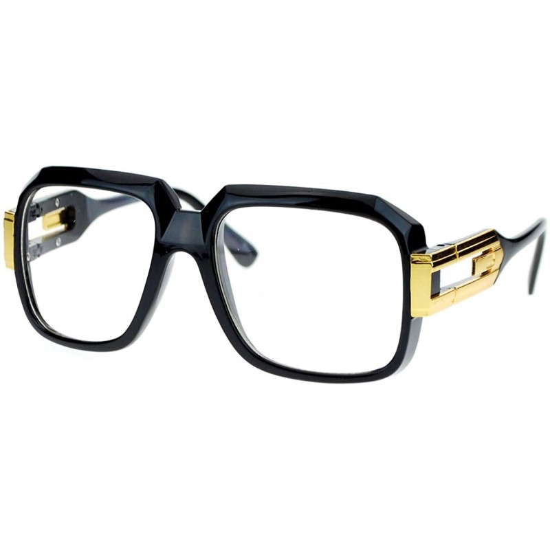 Square Hip Retro Clear Lens Glasses Oversized Square Fashion Eyeglasses Black - CF121O110TP $12.65