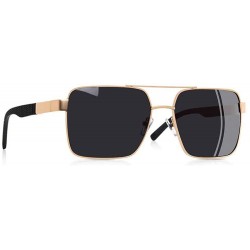 Aviator Polarized Sunglasses Men Driving Square Metal Frame Men's C1Black - C5gold - CN18Y3NUHU6 $15.26