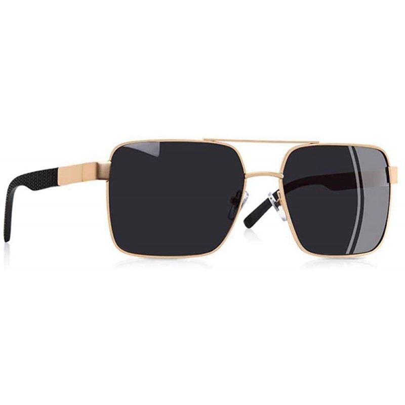 Aviator Polarized Sunglasses Men Driving Square Metal Frame Men's C1Black - C5gold - CN18Y3NUHU6 $15.26