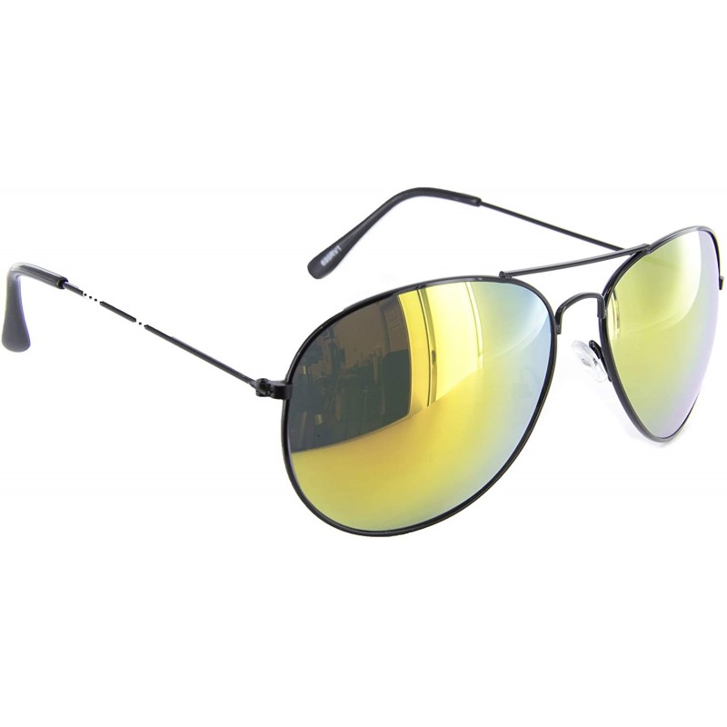 Aviator Fashion Aviator Sunglasses Color Mirror Lens - Black - CD12HG8INIB $11.34