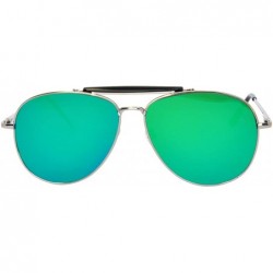 Aviator Aviator Brow Bar Flat Mirror Multicolor Lens Sunglasses Metal Frame - Silver_frame_blue-green_lens - CM182I5K8ME $17.97