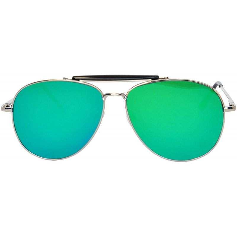 Aviator Aviator Brow Bar Flat Mirror Multicolor Lens Sunglasses Metal Frame - Silver_frame_blue-green_lens - CM182I5K8ME $9.47