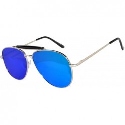 Aviator Aviator Brow Bar Flat Mirror Multicolor Lens Sunglasses Metal Frame - Silver_frame_blue-green_lens - CM182I5K8ME $9.47