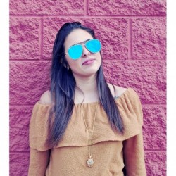 Aviator Aviator Brow Bar Flat Mirror Multicolor Lens Sunglasses Metal Frame - Silver_frame_blue-green_lens - CM182I5K8ME $9.47