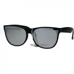 Rectangular Color Mirror Panel Lens Horned Rim Hipster Sunglasses - Silver Mirror - CZ186GKQ5U5 $24.53