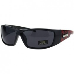 Rectangular Mens Locs Sunglasses Skull Print Wrap Around Rectangular Biker Shades Black - Black Red - CA18IWO50EG $19.35