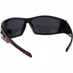 Rectangular Mens Locs Sunglasses Skull Print Wrap Around Rectangular Biker Shades Black - Black Red - CA18IWO50EG $9.68