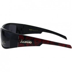 Rectangular Mens Locs Sunglasses Skull Print Wrap Around Rectangular Biker Shades Black - Black Red - CA18IWO50EG $9.68