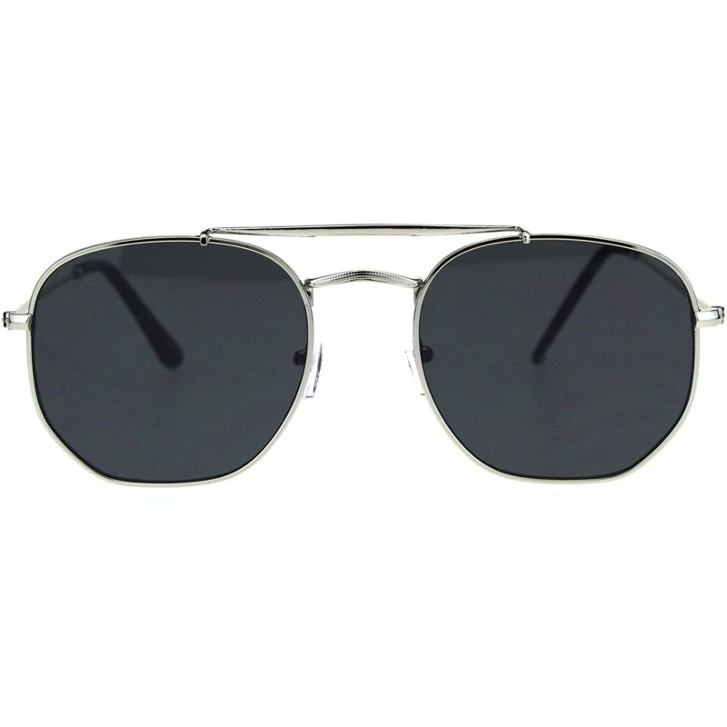 Rectangular Retro Vintage Flat Top Bridge Dad Shade Sunglasses - Silver Black - CN18QRRG0WN $13.43