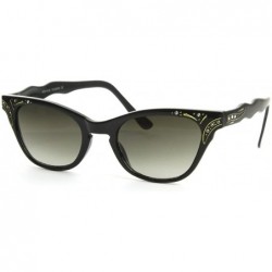 Cat Eye Vintage Inspired Womens Fashion Rhinestone Cat Eye Sunglasses w/Key-Hole Bridge - Black - CY119FMDLFR $8.96