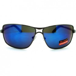 Sport Mens Large Rectangular Metal Rim Sport Warp Racer Sunglasses - Gunmetal Blue - CJ11K8CFFX9 $19.81