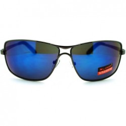 Sport Mens Large Rectangular Metal Rim Sport Warp Racer Sunglasses - Gunmetal Blue - CJ11K8CFFX9 $12.09