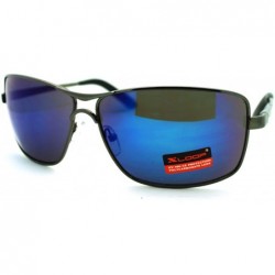 Sport Mens Large Rectangular Metal Rim Sport Warp Racer Sunglasses - Gunmetal Blue - CJ11K8CFFX9 $12.09
