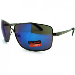 Sport Mens Large Rectangular Metal Rim Sport Warp Racer Sunglasses - Gunmetal Blue - CJ11K8CFFX9 $12.09