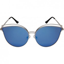 Oversized Fashion Cat Eye Cut Out Large Sunnies w/Flat Mirrored Lens 3166-FLREV - Silver Frame/Blue-white Lens - CW180ICRKIK ...