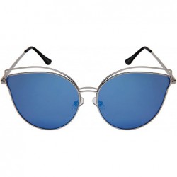 Oversized Fashion Cat Eye Cut Out Large Sunnies w/Flat Mirrored Lens 3166-FLREV - Silver Frame/Blue-white Lens - CW180ICRKIK ...