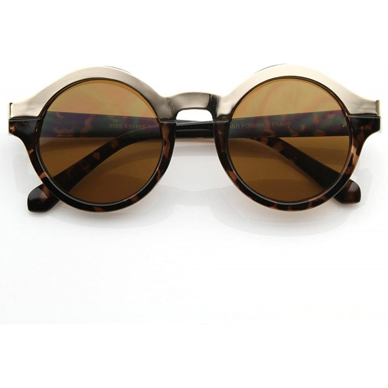 Round Vintage Inspired Retro Fashion Round Horned Circle Sunglasses (Tortoise-Gold) - C6119YAGPCZ $19.44