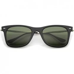 Rectangular Super Flat Slim Metal Temples Square Flat Lens Horn Rimmed Sunglasses 51mm - Black-gold / Green - CL12N158ULK $11.06