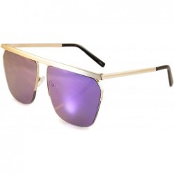 Rimless Unisex Fearless Bold Flat Top Brow-Bar Mirrored Sunglasses A054 - Gold/ Purple Revo - CJ1885G4ZLN $13.75