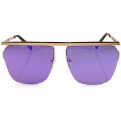 Rimless Unisex Fearless Bold Flat Top Brow-Bar Mirrored Sunglasses A054 - Gold/ Purple Revo - CJ1885G4ZLN $13.75