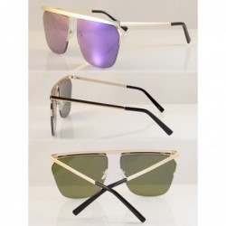 Rimless Unisex Fearless Bold Flat Top Brow-Bar Mirrored Sunglasses A054 - Gold/ Purple Revo - CJ1885G4ZLN $13.75