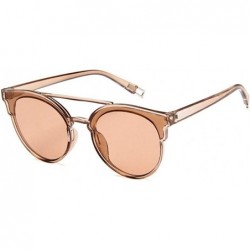 Round Women Fashion Round Cat Eye Sunglasses with Case UV400 Protection Beach - Champagne Frame/Brown Lens - CA18WMY8EM0 $9.89