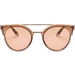 Round Women Fashion Round Cat Eye Sunglasses with Case UV400 Protection Beach - Champagne Frame/Brown Lens - CA18WMY8EM0 $9.89