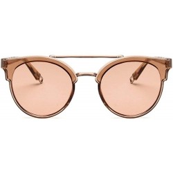 Round Women Fashion Round Cat Eye Sunglasses with Case UV400 Protection Beach - Champagne Frame/Brown Lens - CA18WMY8EM0 $9.89