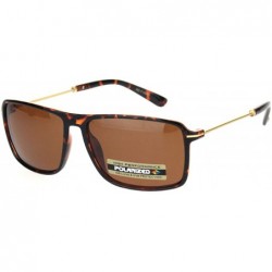 Rectangular Polarized Thin Plastic Rectangular Flat Top Racer Mens Sunglasses - Tortoise Gold Brown - CQ18OKDA38Z $22.85