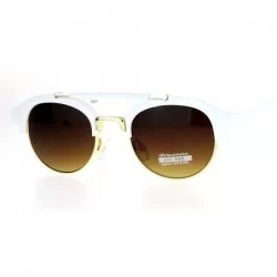 Round Retro Vintage Double Bridge Hipster Half Rim Sunglasses - White Brown - CG12ITP8E6V $23.70
