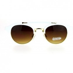 Round Retro Vintage Double Bridge Hipster Half Rim Sunglasses - White Brown - CG12ITP8E6V $9.67