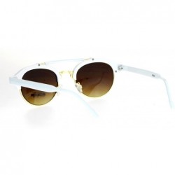 Round Retro Vintage Double Bridge Hipster Half Rim Sunglasses - White Brown - CG12ITP8E6V $9.67