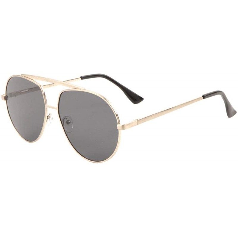 Aviator Spring Hinge Thick Curved Top Bar Straight Bridge Modern Round Geometric Aviator Sunglasses - Black Gold - CI190I2UOC...