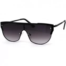 Shield Luxury Mobster Flat Top Shield Metal Rim Sunglasses - Black Smoke - CS194OQ2CEE $22.51