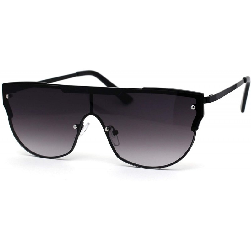 Shield Luxury Mobster Flat Top Shield Metal Rim Sunglasses - Black Smoke - CS194OQ2CEE $15.21