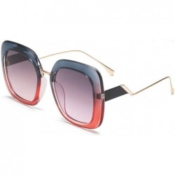 Semi-rimless Double Color Square Sunglasses Men Women Gradient Frame UV400 Vintage Glasses - Blue Red - CC18T9WDCO3 $34.40