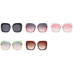 Semi-rimless Double Color Square Sunglasses Men Women Gradient Frame UV400 Vintage Glasses - Blue Red - CC18T9WDCO3 $28.28