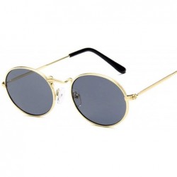Square Fashion Women Sunglasses Famous Oval Sun Glasses Female Metal Round Frames Yellow Small Cheap Eyewear - Blackgray - CX...