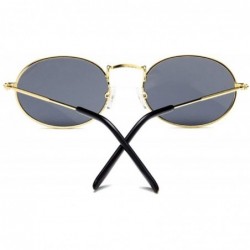 Square Fashion Women Sunglasses Famous Oval Sun Glasses Female Metal Round Frames Yellow Small Cheap Eyewear - Blackgray - CX...