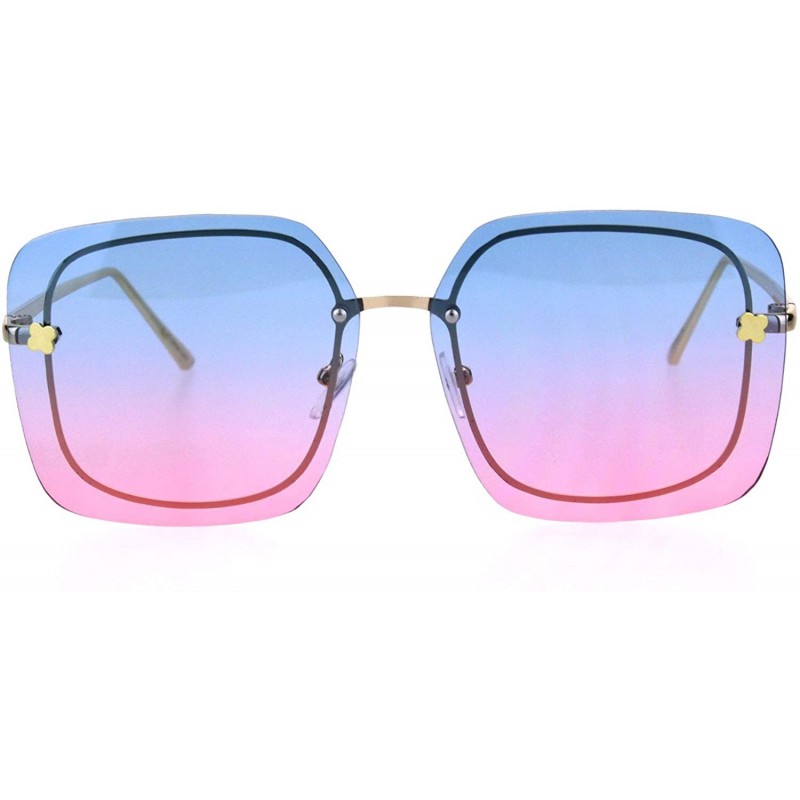 Rectangular Womens Oversize Exposed Lens Rectangular Metal Rim Designer Sunglasses - Blue Pink - CW18HUC2MD3 $11.79