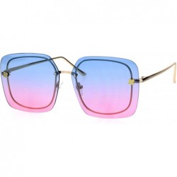 Rectangular Womens Oversize Exposed Lens Rectangular Metal Rim Designer Sunglasses - Blue Pink - CW18HUC2MD3 $11.79