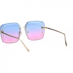 Rectangular Womens Oversize Exposed Lens Rectangular Metal Rim Designer Sunglasses - Blue Pink - CW18HUC2MD3 $11.79