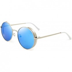 Sport Steampunk Vintage Round Polarized Sunglasses for Men Women Lennon Style Eyewear - A4 Silver Frame Blue Lens - CT18WLSXX...