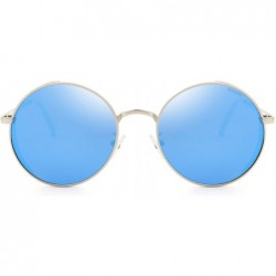 Sport Steampunk Vintage Round Polarized Sunglasses for Men Women Lennon Style Eyewear - A4 Silver Frame Blue Lens - CT18WLSXX...